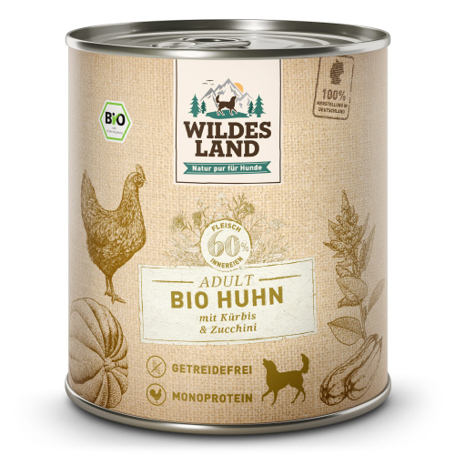 Wildes Land BIO Adult Huhn mit Kürbis & Zucchini Nassfutter 800 g